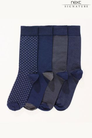 Signature Navy Mix Pattern Socks Four Pack